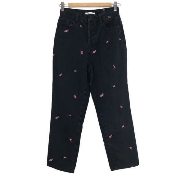 PACSUN 100% Cotton Denim Floral Embroidered High Rise Straight Jeans Siz… - Picture 2 of 9
